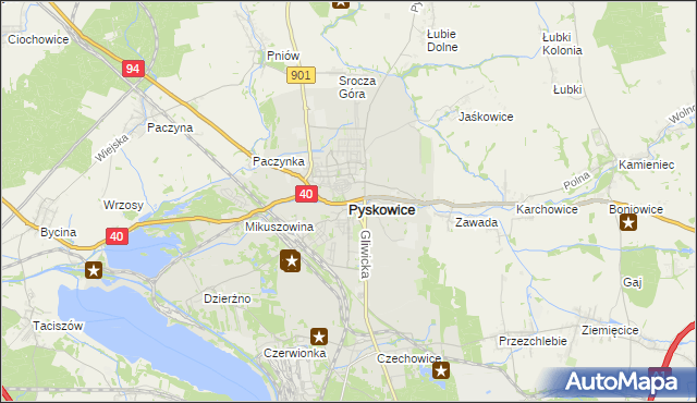 mapa Pyskowice powiat gliwicki, Pyskowice powiat gliwicki na mapie Targeo