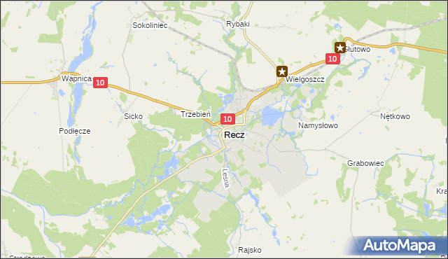 mapa Recz powiat choszczeński, Recz powiat choszczeński na mapie Targeo