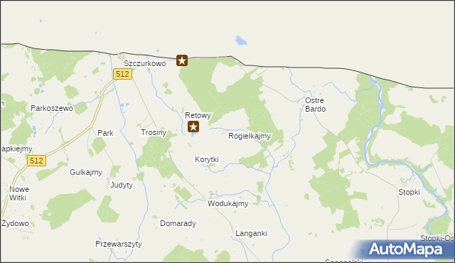 mapa Rogielkajmy, Rogielkajmy na mapie Targeo