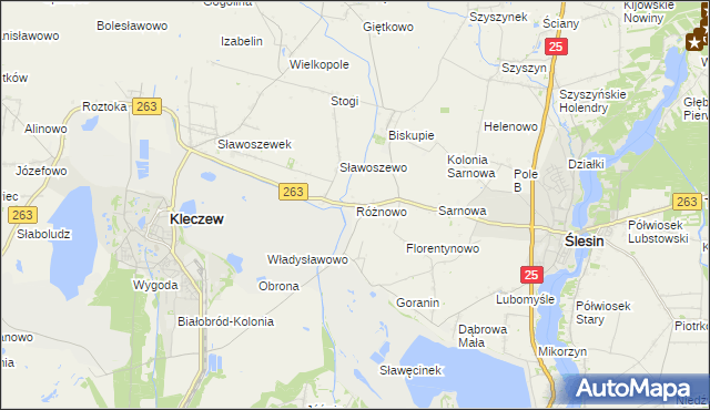 mapa Różnowo gmina Ślesin, Różnowo gmina Ślesin na mapie Targeo