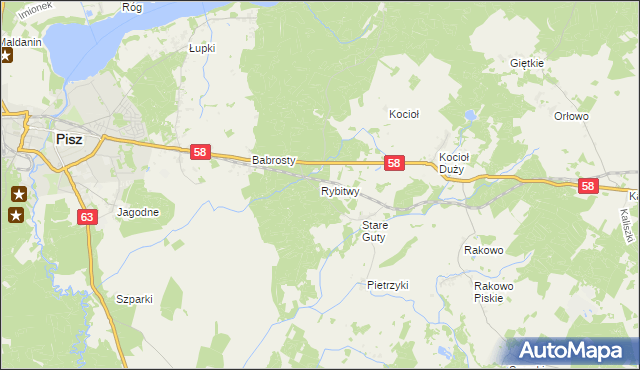 mapa Rybitwy gmina Pisz, Rybitwy gmina Pisz na mapie Targeo
