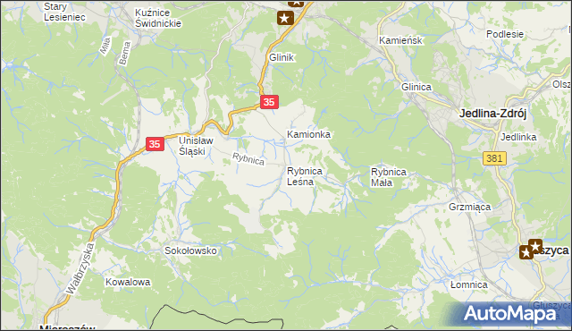 mapa Rybnica Leśna, Rybnica Leśna na mapie Targeo