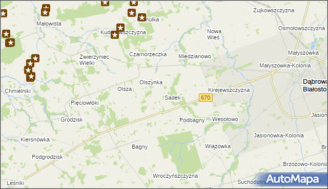 mapa Sadek gmina Dąbrowa Białostocka, Sadek gmina Dąbrowa Białostocka na mapie Targeo
