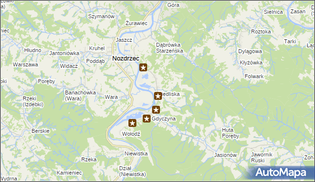 mapa Siedliska gmina Nozdrzec, Siedliska gmina Nozdrzec na mapie Targeo