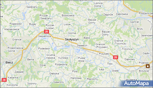 mapa Sławęcin gmina Skołyszyn, Sławęcin gmina Skołyszyn na mapie Targeo