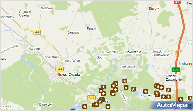 mapa Sochy gmina Iłowo-Osada, Sochy gmina Iłowo-Osada na mapie Targeo
