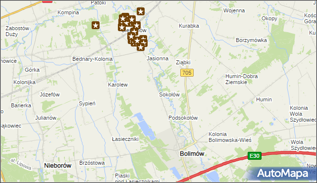 mapa Sokołów gmina Bolimów, Sokołów gmina Bolimów na mapie Targeo