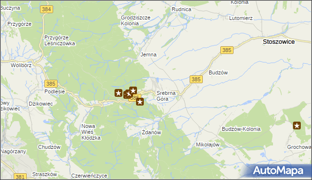 mapa Srebrna Góra gmina Stoszowice, Srebrna Góra gmina Stoszowice na mapie Targeo