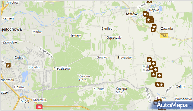 mapa Srocko gmina Mstów, Srocko gmina Mstów na mapie Targeo