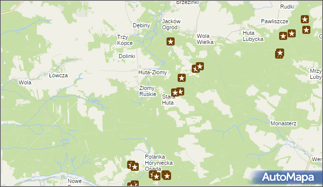 mapa Stara Huta gmina Narol, Stara Huta gmina Narol na mapie Targeo