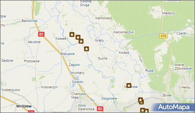 mapa Sucha gmina Sieradz, Sucha gmina Sieradz na mapie Targeo