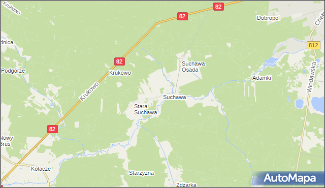 mapa Suchawa gmina Wyryki, Suchawa gmina Wyryki na mapie Targeo