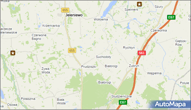 mapa Suchodoły gmina Jeleniewo, Suchodoły gmina Jeleniewo na mapie Targeo