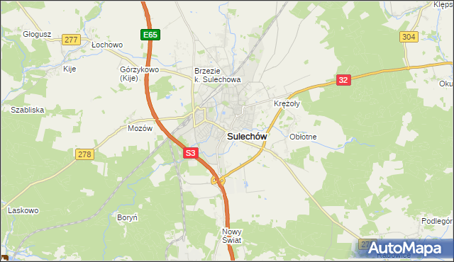 mapa Sulechów powiat zielonogórski, Sulechów powiat zielonogórski na mapie Targeo
