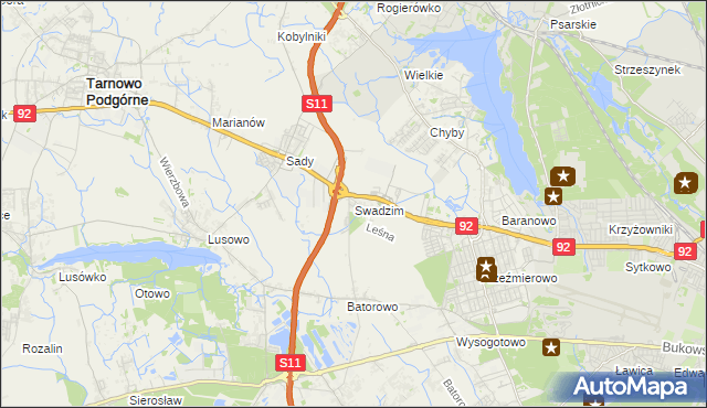 mapa Swadzim gmina Tarnowo Podgórne, Swadzim gmina Tarnowo Podgórne na mapie Targeo