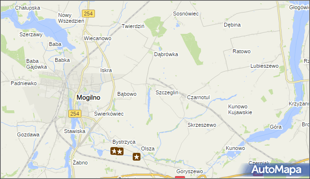 mapa Szczeglin gmina Mogilno, Szczeglin gmina Mogilno na mapie Targeo