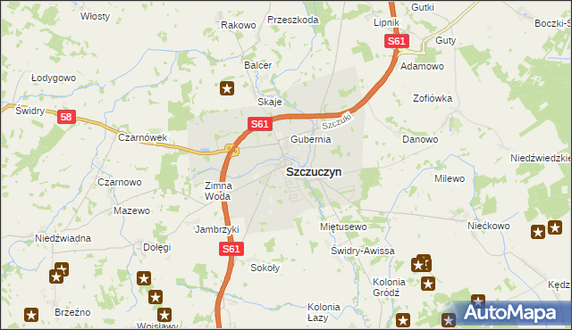 mapa Szczuczyn powiat grajewski, Szczuczyn powiat grajewski na mapie Targeo