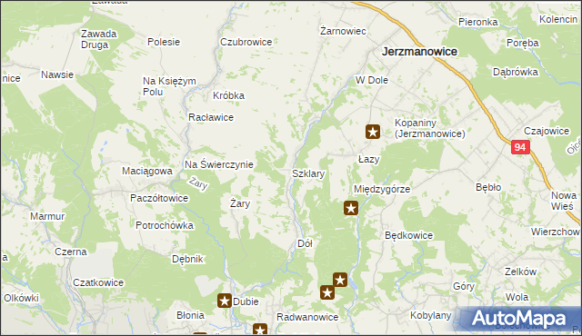 mapa Szklary gmina Jerzmanowice-Przeginia, Szklary gmina Jerzmanowice-Przeginia na mapie Targeo