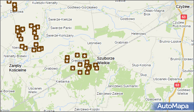 mapa Szulborze Wielkie, Szulborze Wielkie na mapie Targeo