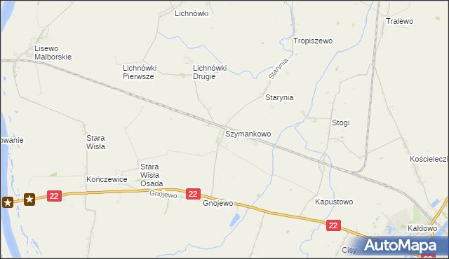 mapa Szymankowo gmina Lichnowy, Szymankowo gmina Lichnowy na mapie Targeo