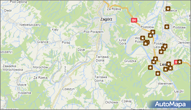 mapa Tarnawa Dolna gmina Zagórz, Tarnawa Dolna gmina Zagórz na mapie Targeo