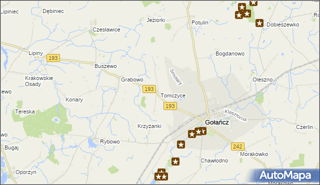 mapa Tomczyce gmina Gołańcz, Tomczyce gmina Gołańcz na mapie Targeo