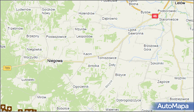 mapa Tomiszowice, Tomiszowice na mapie Targeo