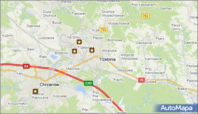mapa Trzebinia powiat chrzanowski, Trzebinia powiat chrzanowski na mapie Targeo