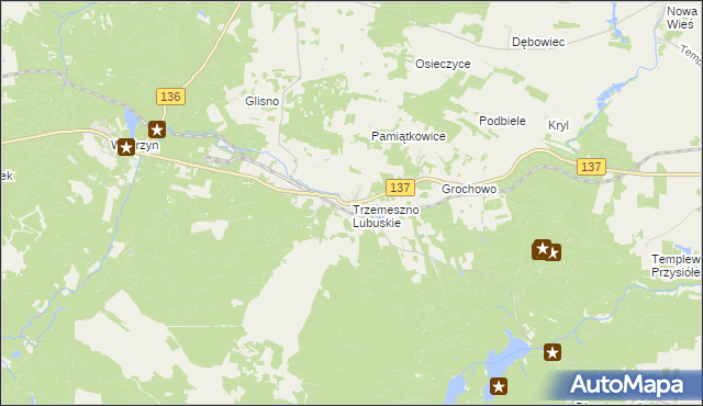 mapa Trzemeszno Lubuskie, Trzemeszno Lubuskie na mapie Targeo
