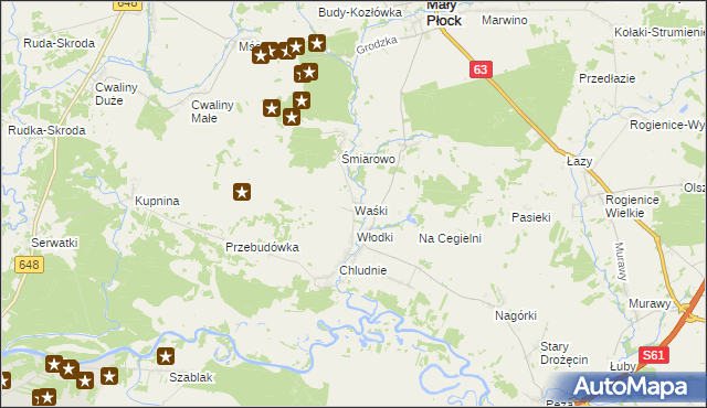 mapa Waśki gmina Mały Płock, Waśki gmina Mały Płock na mapie Targeo