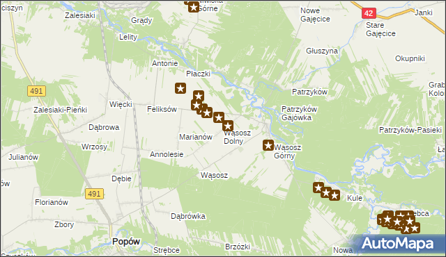 mapa Wąsosz Dolny, Wąsosz Dolny na mapie Targeo