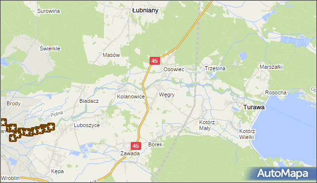 mapa Węgry gmina Turawa, Węgry gmina Turawa na mapie Targeo