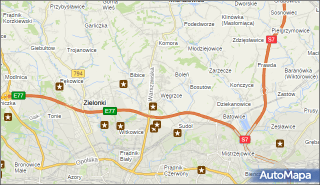 mapa Węgrzce gmina Zielonki, Węgrzce gmina Zielonki na mapie Targeo