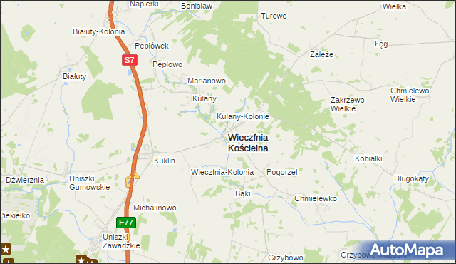 mapa Wieczfnia Kościelna, Wieczfnia Kościelna na mapie Targeo