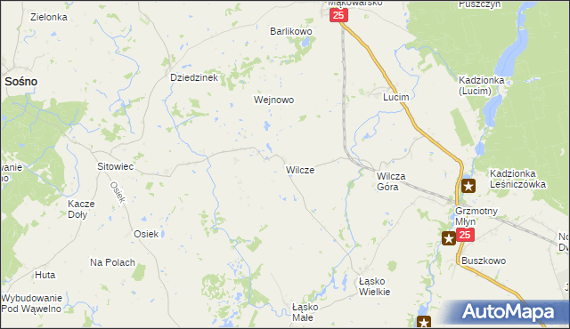 mapa Wilcze gmina Koronowo, Wilcze gmina Koronowo na mapie Targeo