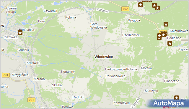 mapa Włodowice powiat zawierciański, Włodowice powiat zawierciański na mapie Targeo