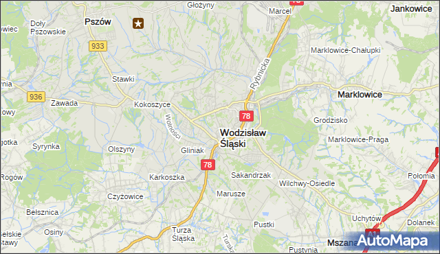 mapa Wodzisławia Śląskiego, Wodzisław Śląski na mapie Targeo