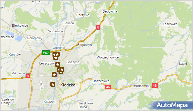 mapa Wojciechowice gmina Kłodzko, Wojciechowice gmina Kłodzko na mapie Targeo