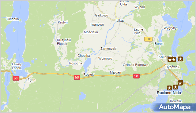 mapa Wojnowo gmina Ruciane-Nida, Wojnowo gmina Ruciane-Nida na mapie Targeo