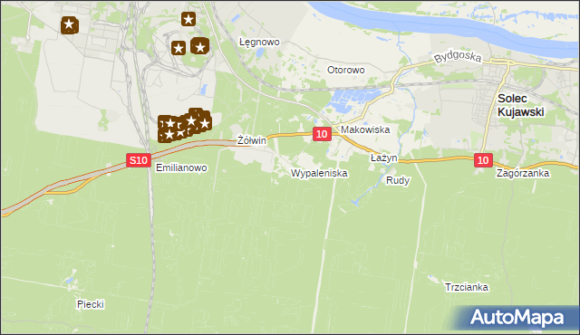 mapa Wypaleniska gmina Solec Kujawski, Wypaleniska gmina Solec Kujawski na mapie Targeo