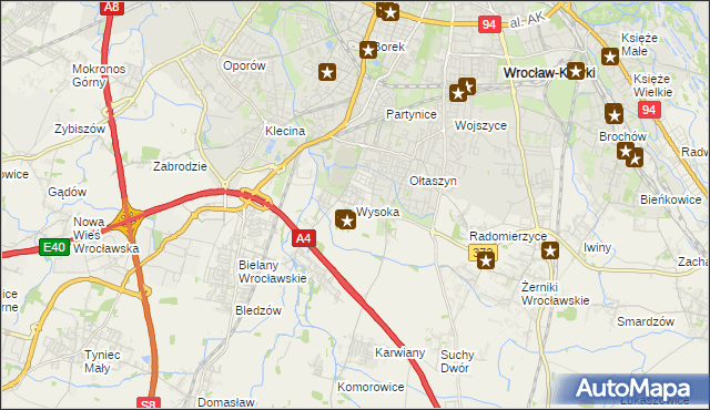 mapa Wysoka gmina Kobierzyce, Wysoka gmina Kobierzyce na mapie Targeo
