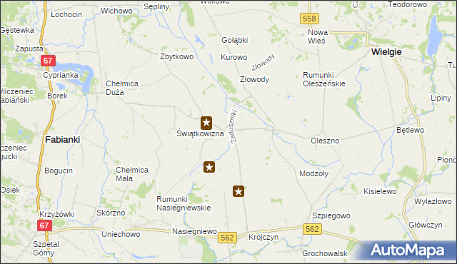 mapa Zaduszniki gmina Wielgie, Zaduszniki gmina Wielgie na mapie Targeo