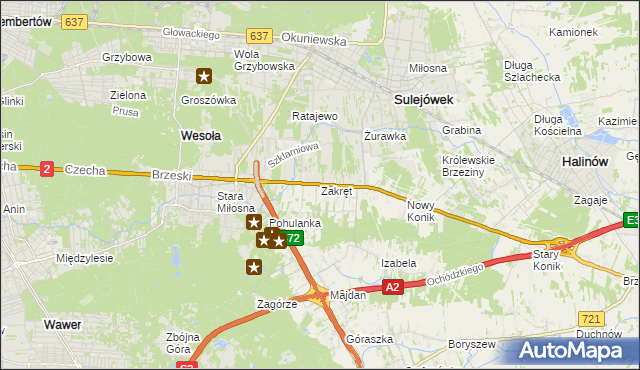 mapa Zakręt gmina Wiązowna, Zakręt gmina Wiązowna na mapie Targeo