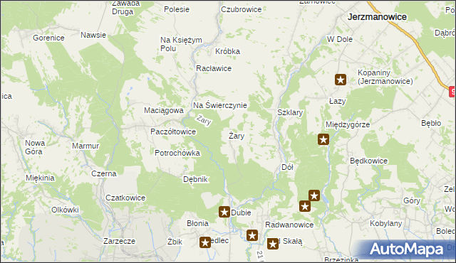 mapa Żary gmina Krzeszowice, Żary gmina Krzeszowice na mapie Targeo
