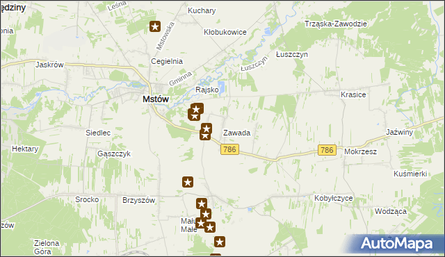 mapa Zawada gmina Mstów, Zawada gmina Mstów na mapie Targeo