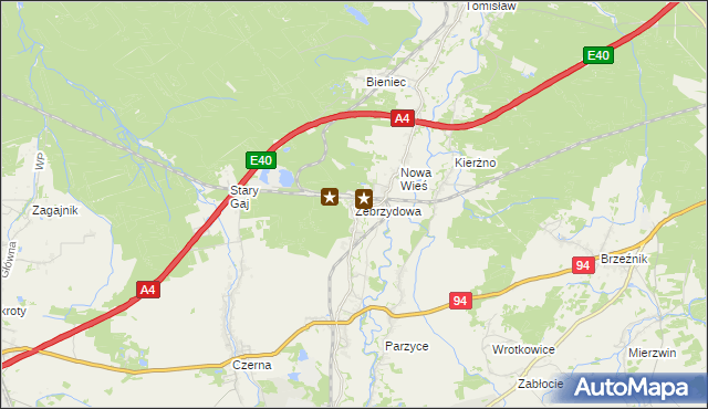 mapa Zebrzydowa, Zebrzydowa na mapie Targeo