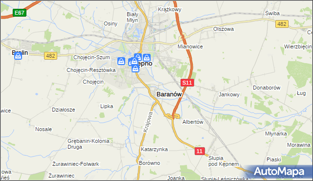 mapa Baranów powiat kępiński, Baranów powiat kępiński na mapie Targeo