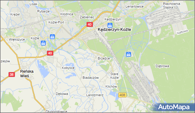 mapa Brzeźce gmina Bierawa, Brzeźce gmina Bierawa na mapie Targeo