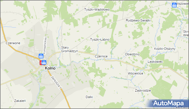 mapa Czernice gmina Kolno, Czernice gmina Kolno na mapie Targeo