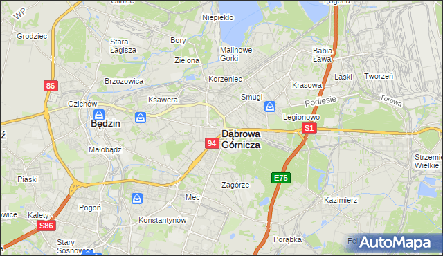 mapa Dąbrowa Górnicza, Dąbrowa Górnicza na mapie Targeo